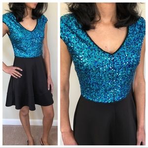 Blue Sequins with Black Party Dress NEW WITH TAGS